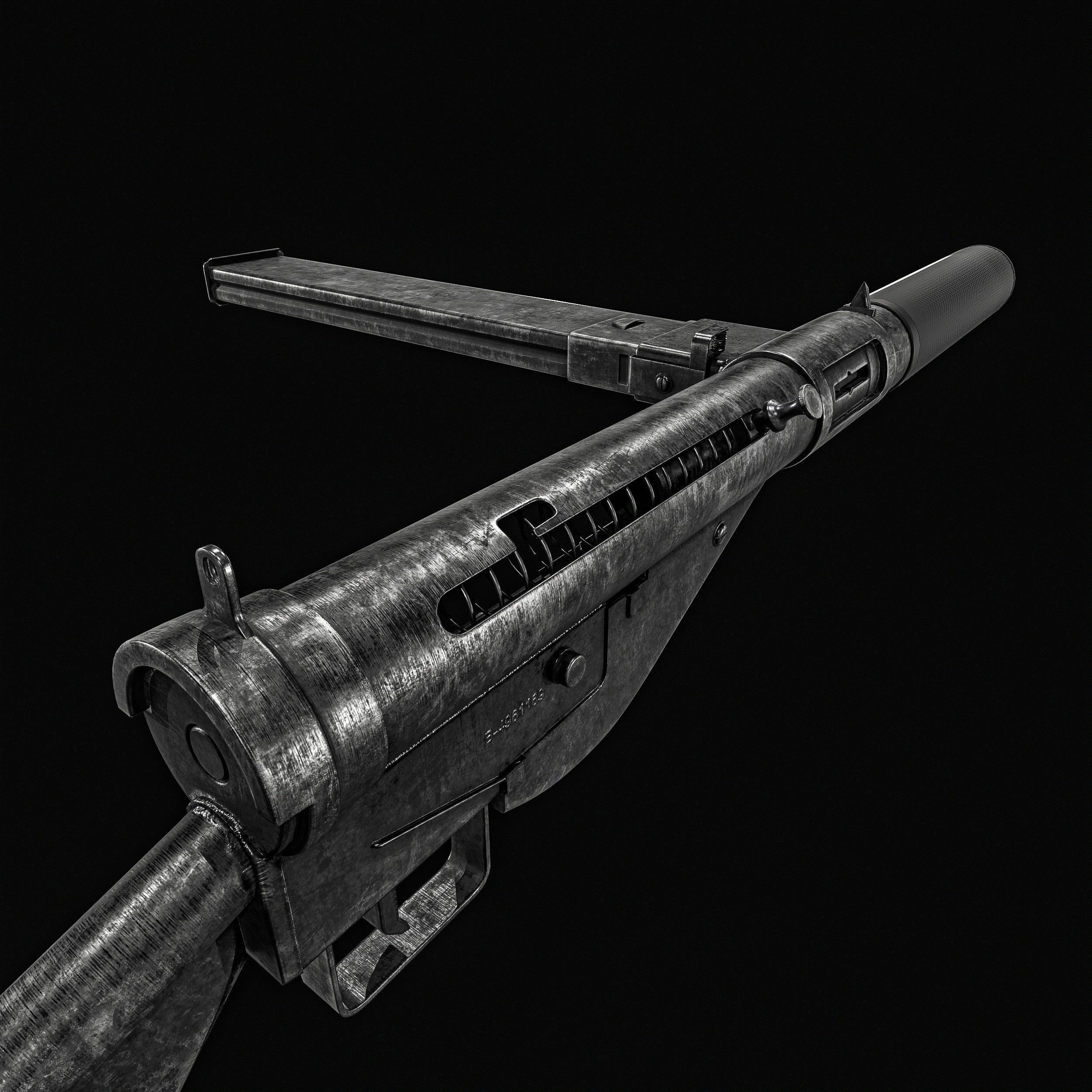 Sten MK2 SMG With Silencer Low-poly 3D model_16