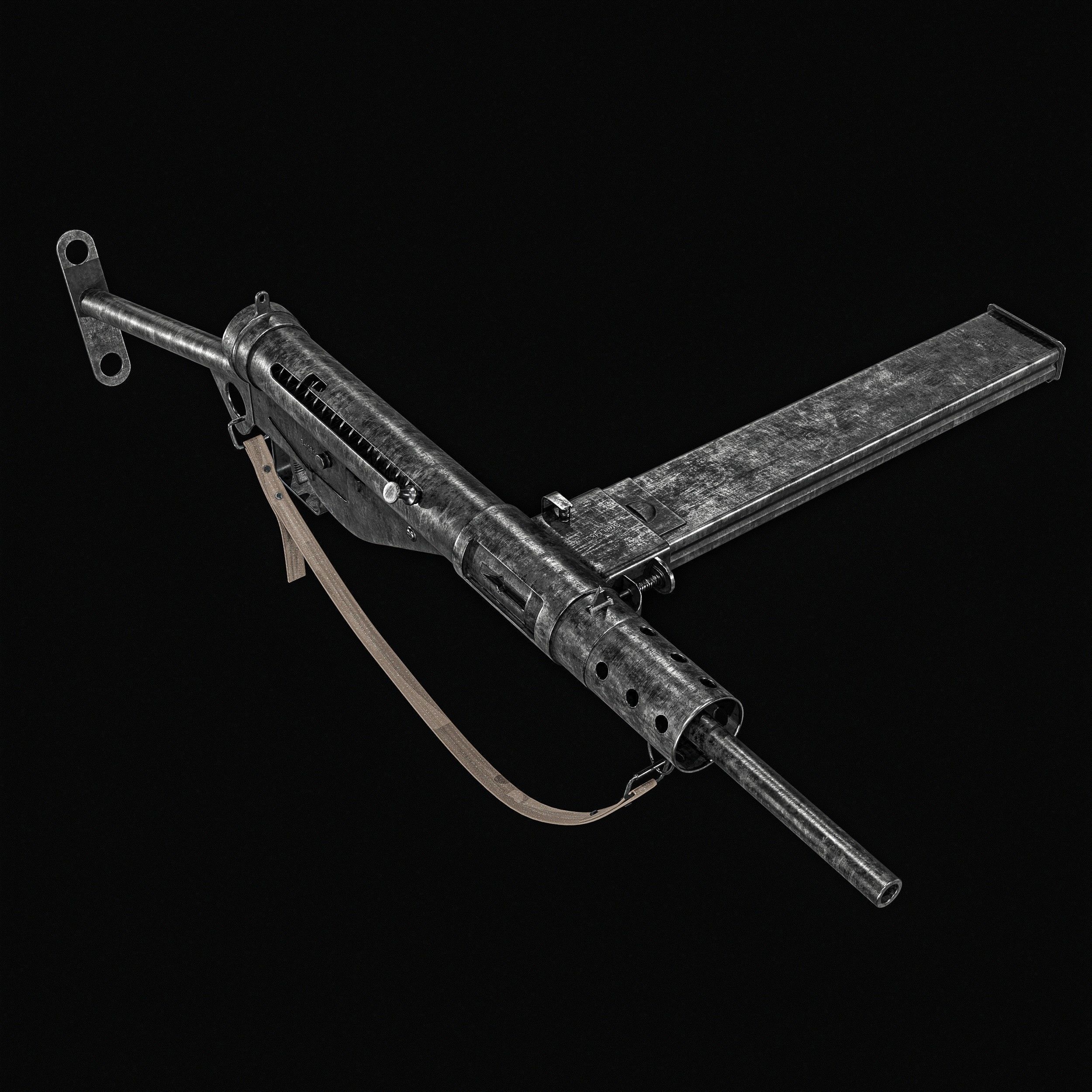 Sten MK2 SMG With Silencer Low-poly 3D model_10