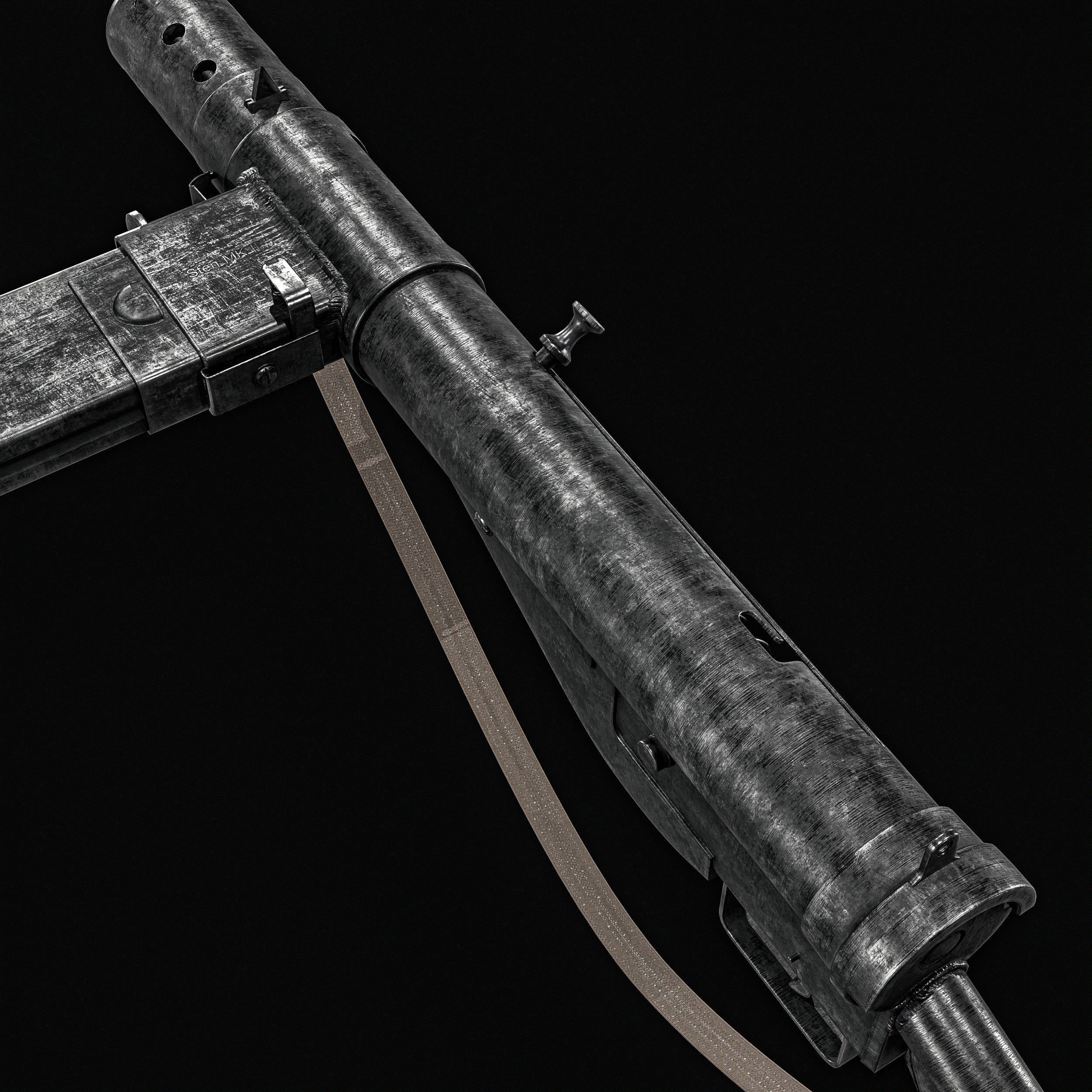 Sten MK2 SMG With Silencer Low-poly 3D model_14