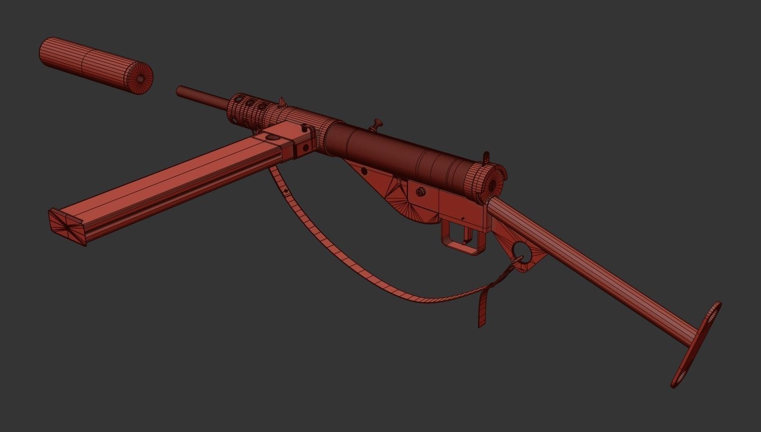 Sten MK2 SMG With Silencer Low-poly 3D model_23