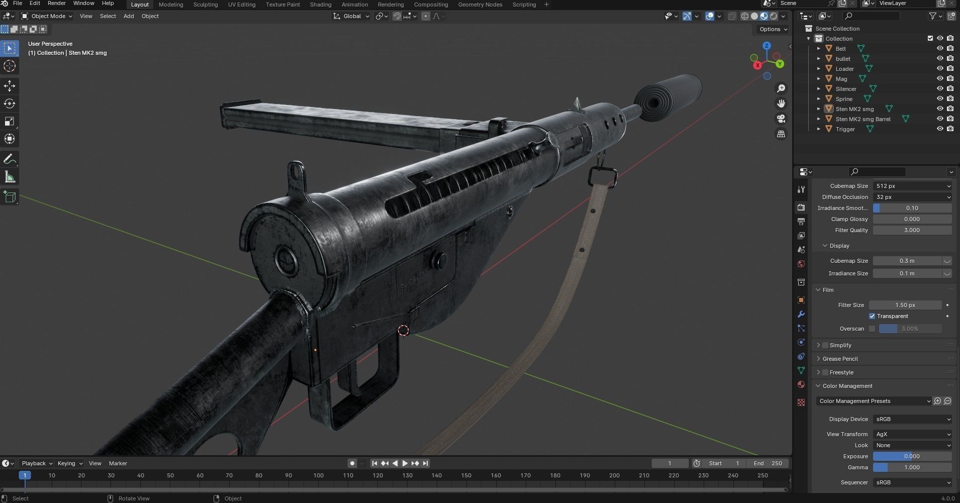 Sten MK2 SMG With Silencer Low-poly 3D model_20
