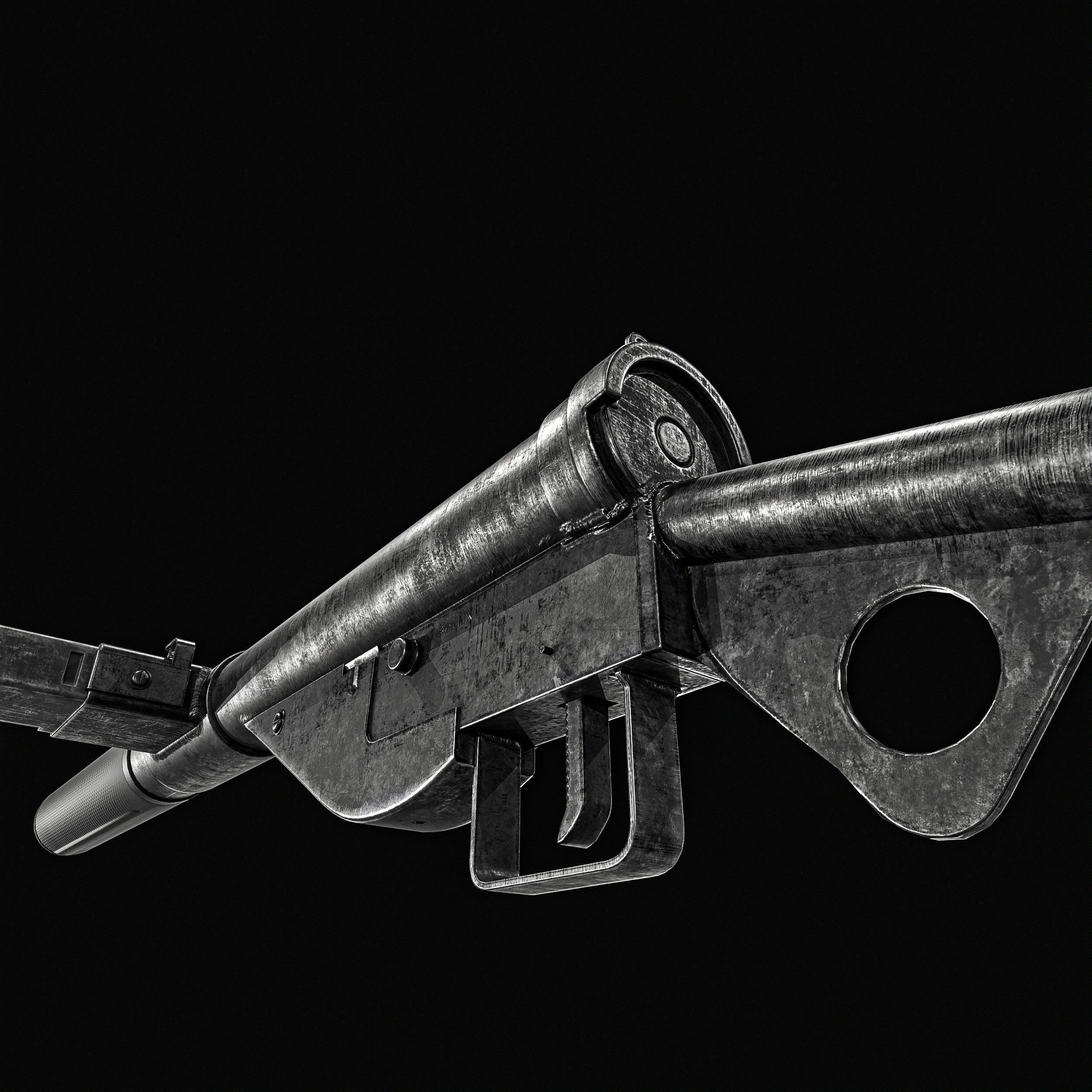 Sten MK2 SMG With Silencer Low-poly 3D model_17