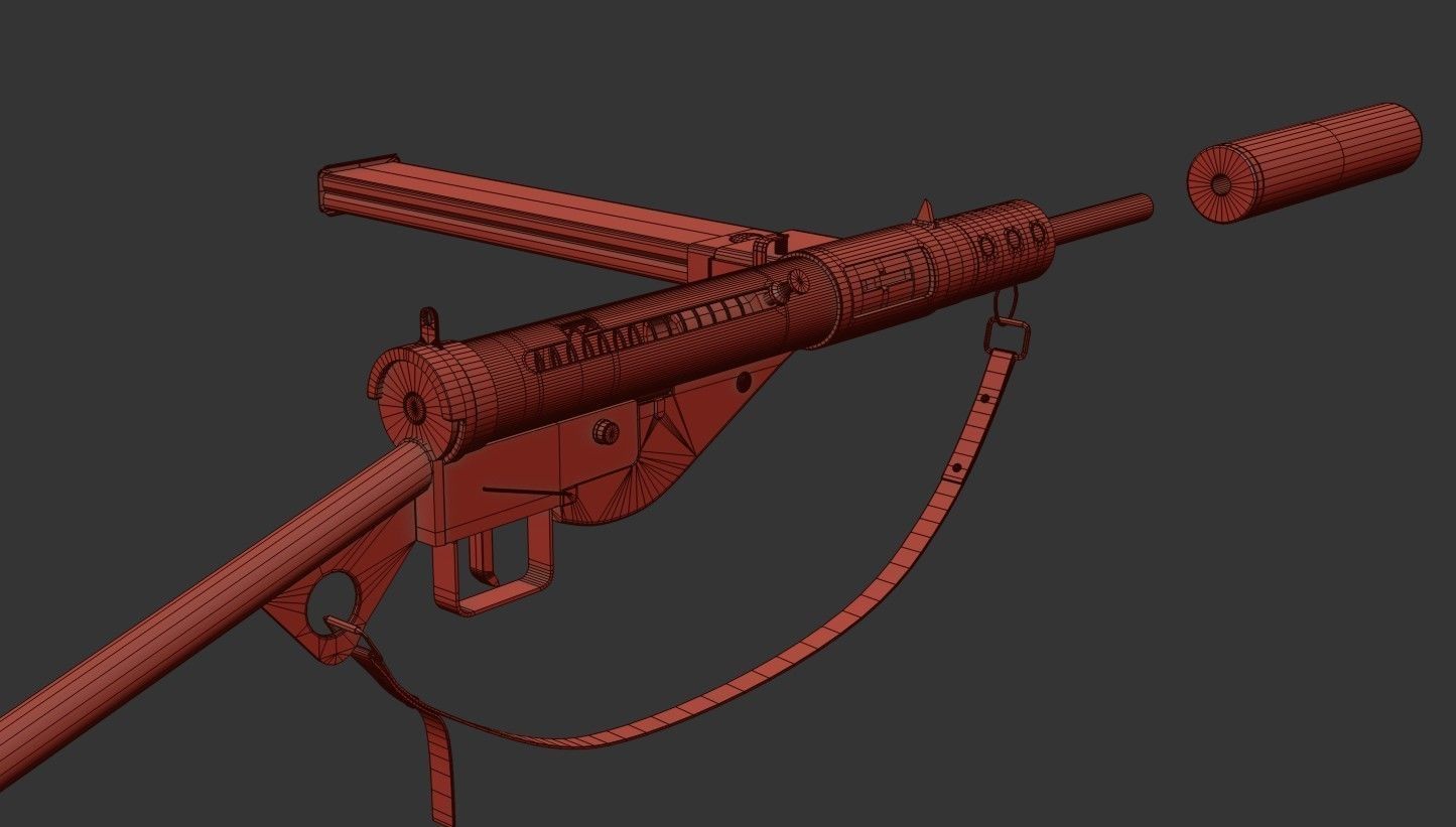 Sten MK2 SMG With Silencer Low-poly 3D model_24