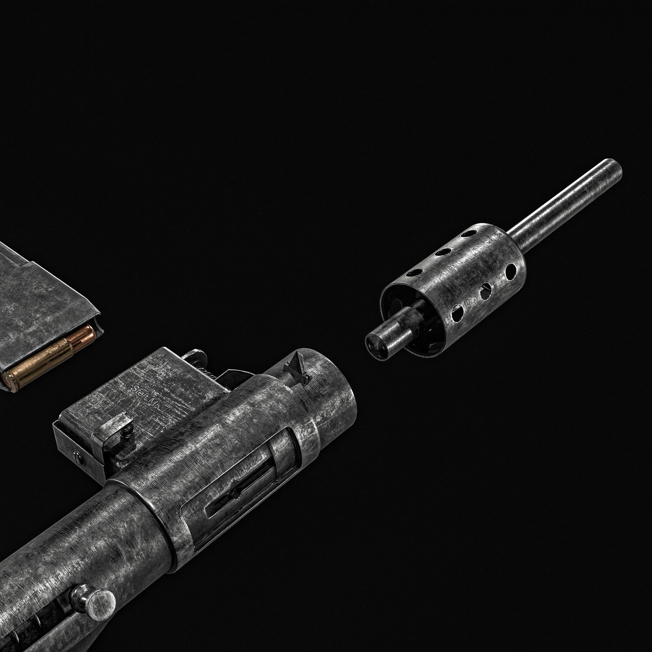 Sten MK2 SMG With Silencer Low-poly 3D model_5