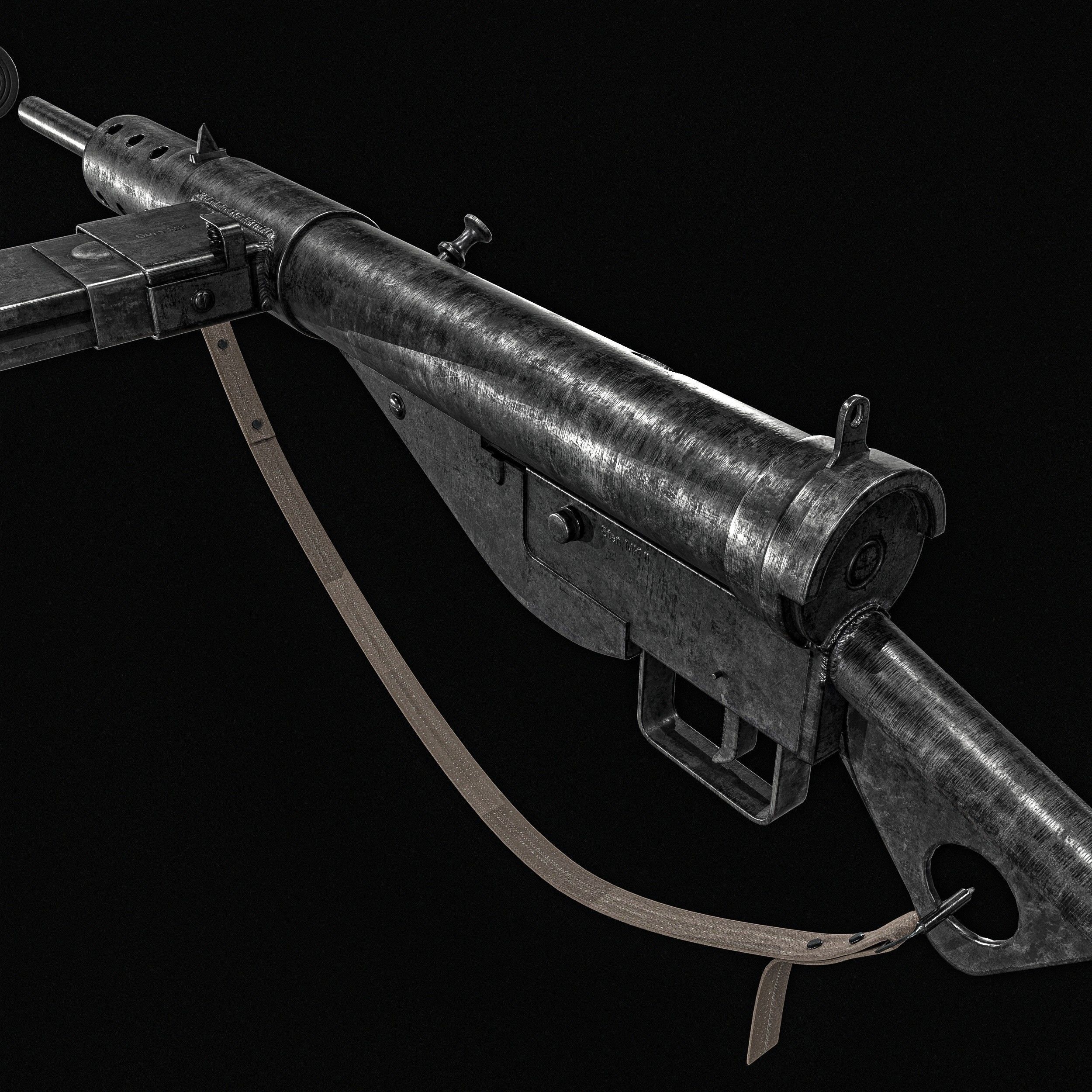Sten MK2 SMG With Silencer Low-poly 3D model_11