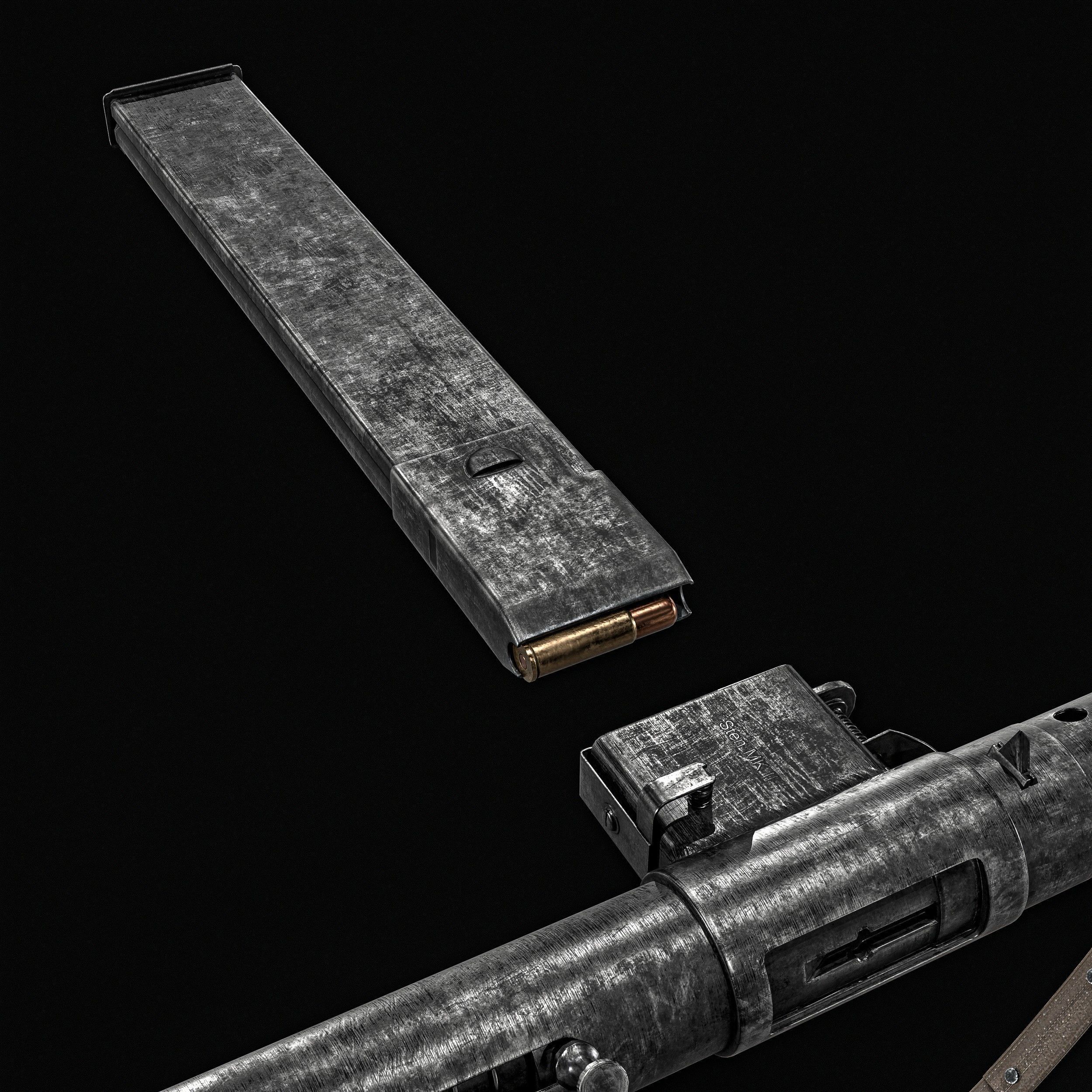 Sten MK2 SMG With Silencer Low-poly 3D model_2