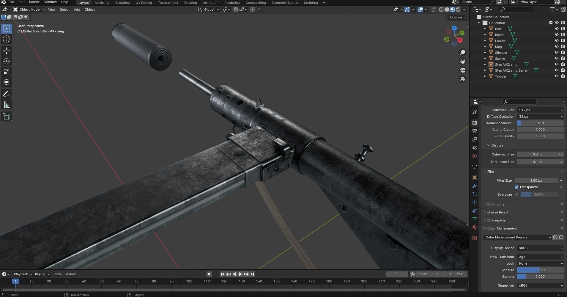 Sten MK2 SMG With Silencer Low-poly 3D model_22