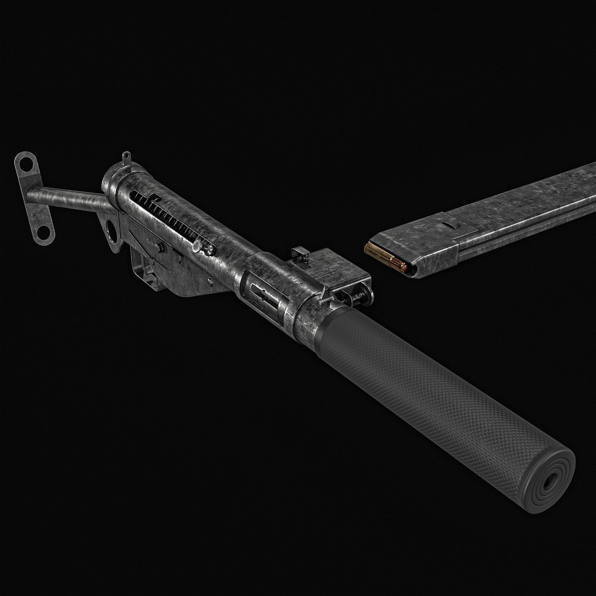 Sten MK2 SMG With Silencer Low-poly 3D model_15