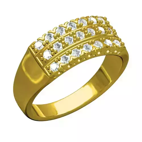 Three Row Round Diamond Engagement Ring