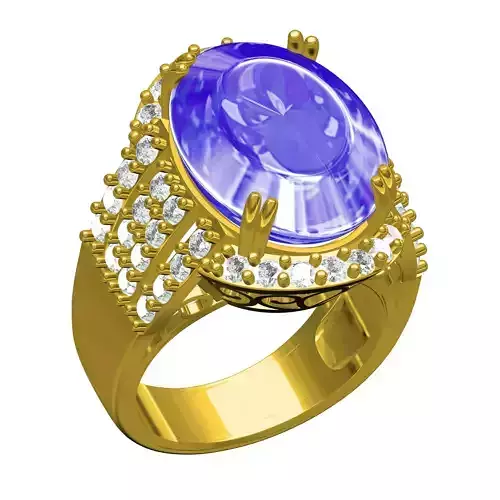 Unique Large Oval Stone and Round Diamond Cocktail Ring