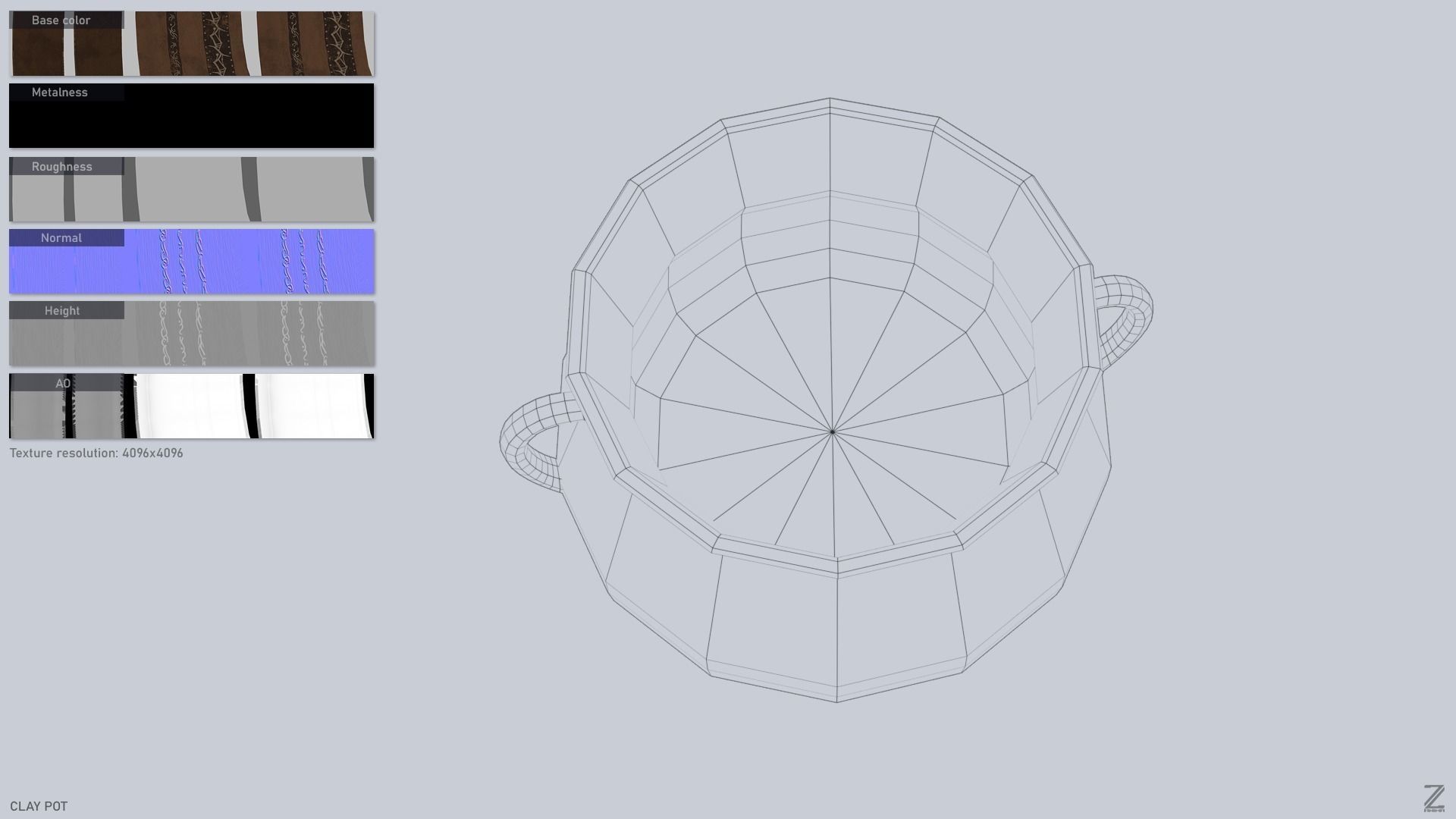 Clay pot Low-poly 3D model_3