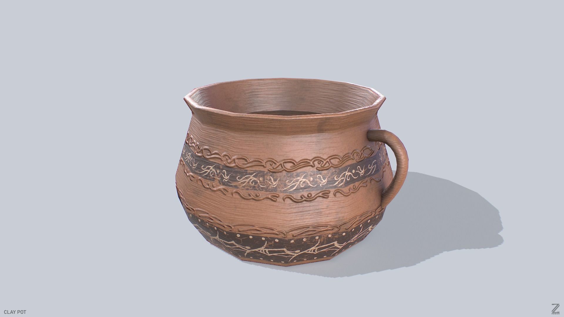 Clay pot Low-poly 3D model_2