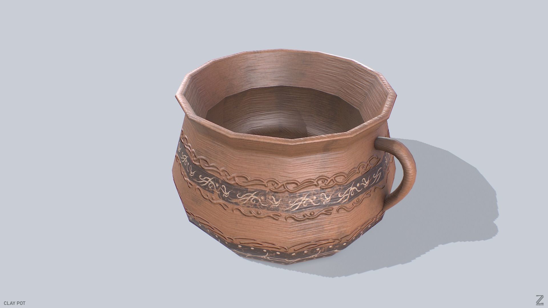 Clay pot Low-poly 3D model_8