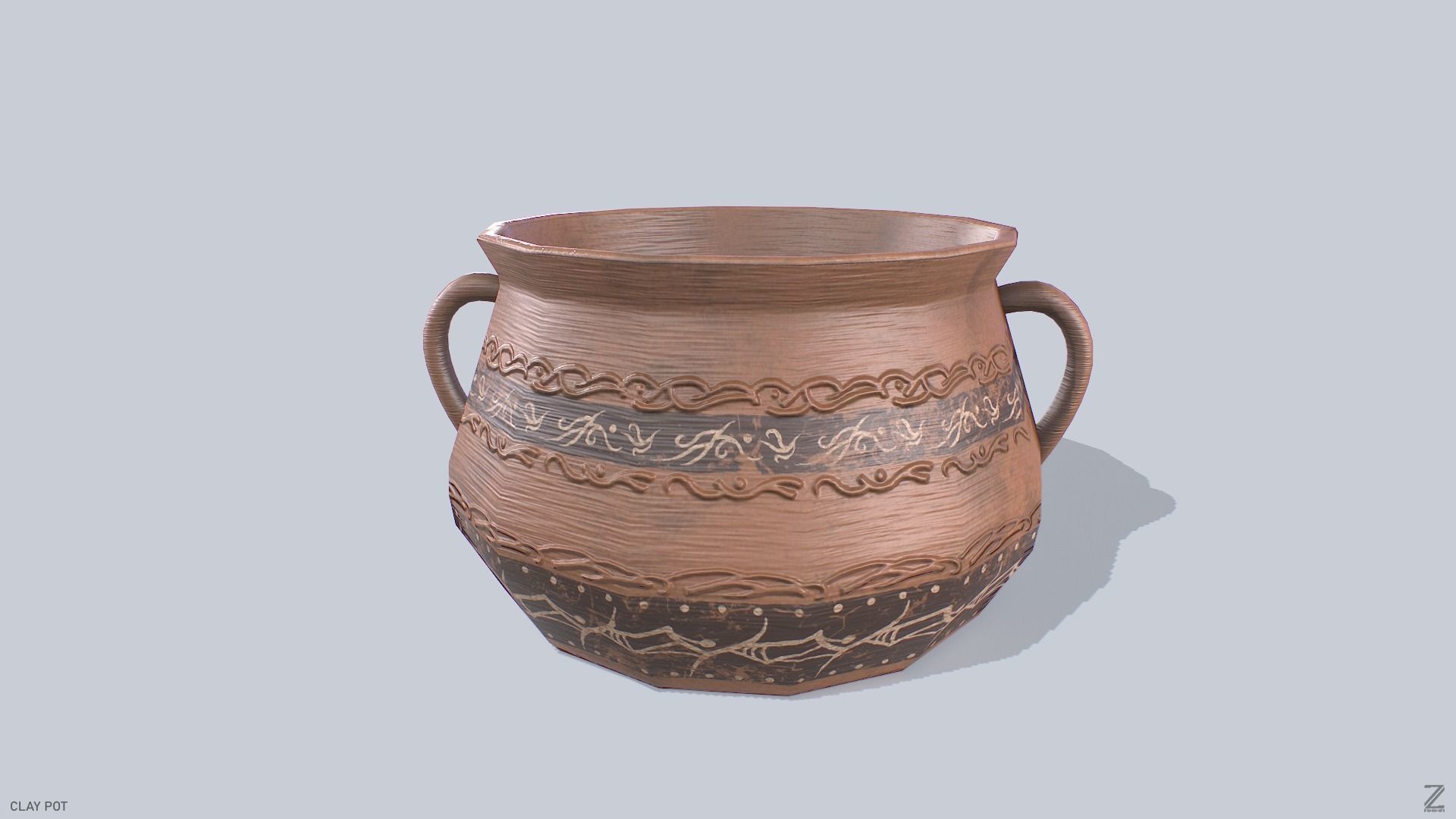 Clay pot Low-poly 3D model_7