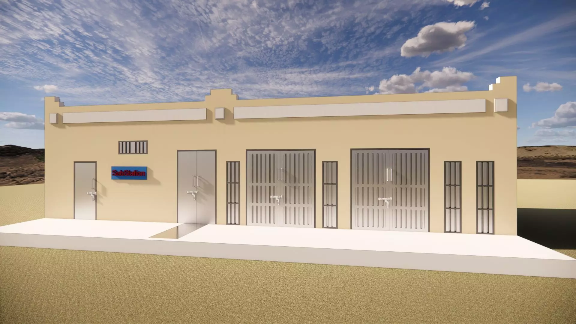 Electrical Substation 16m Building in Revit 3D model_0