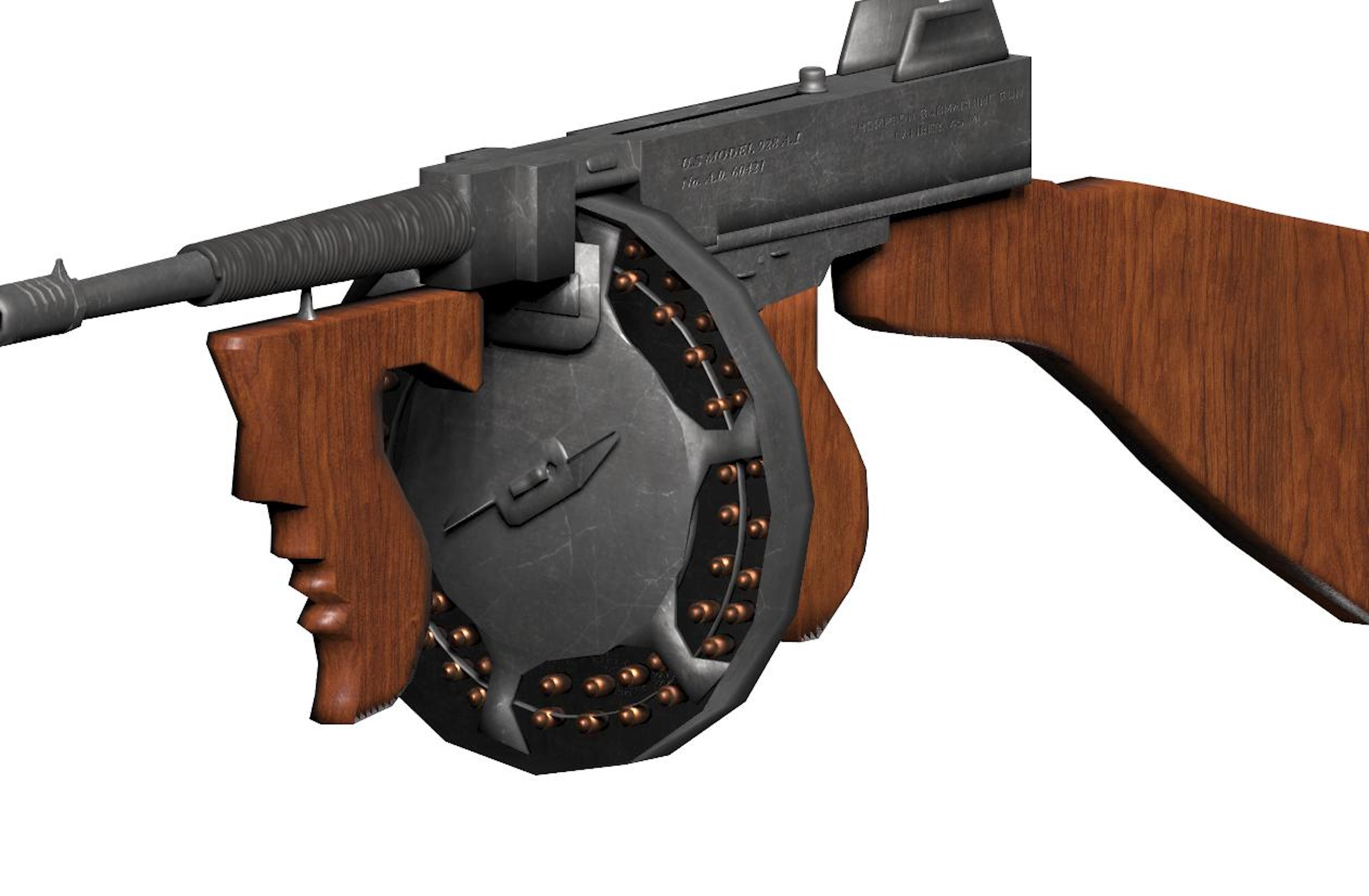 Thompson Sub Machine Gun m1928 Low-poly 3D model_6