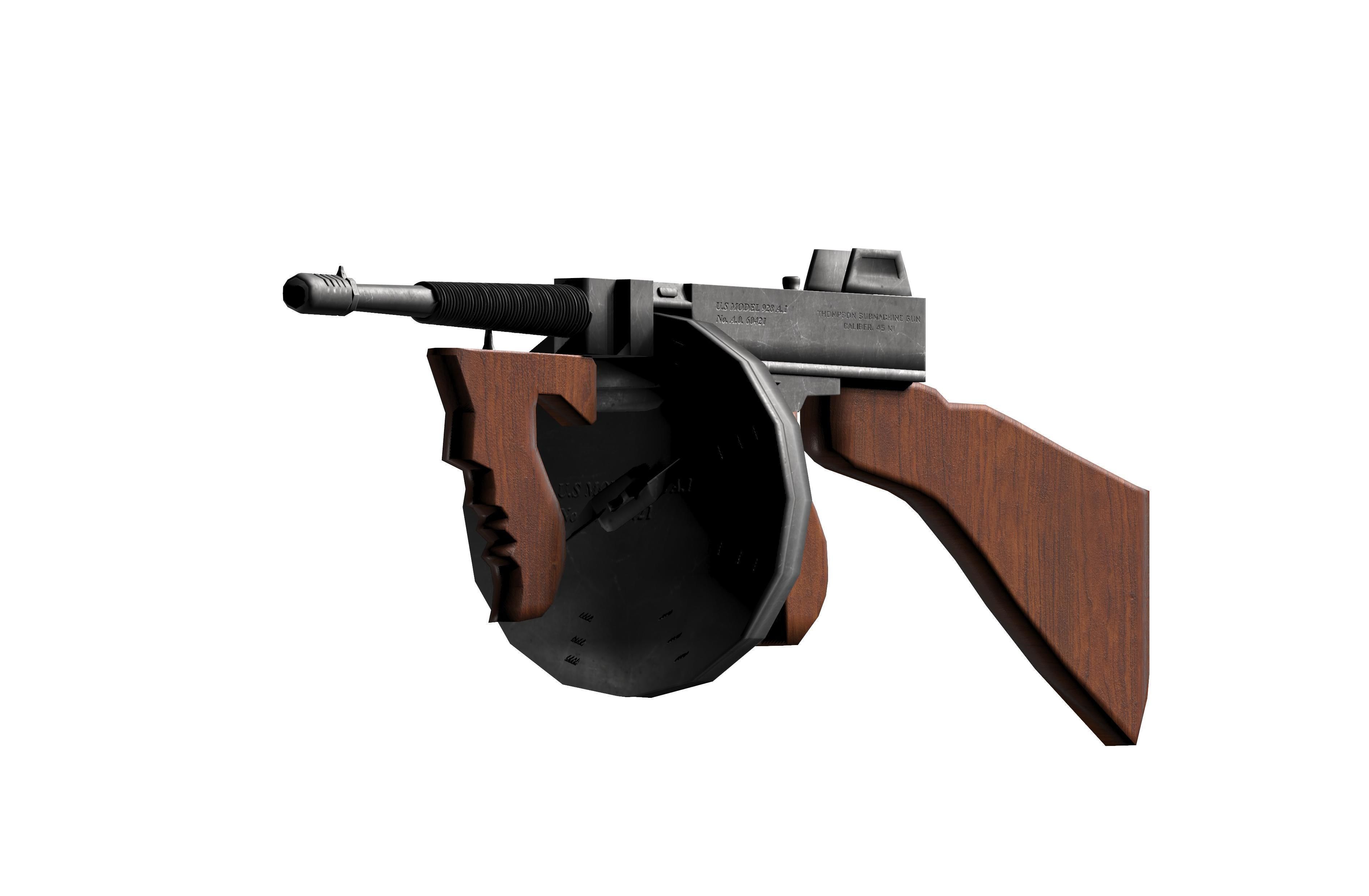 Thompson Sub Machine Gun m1928 Low-poly 3D model_2