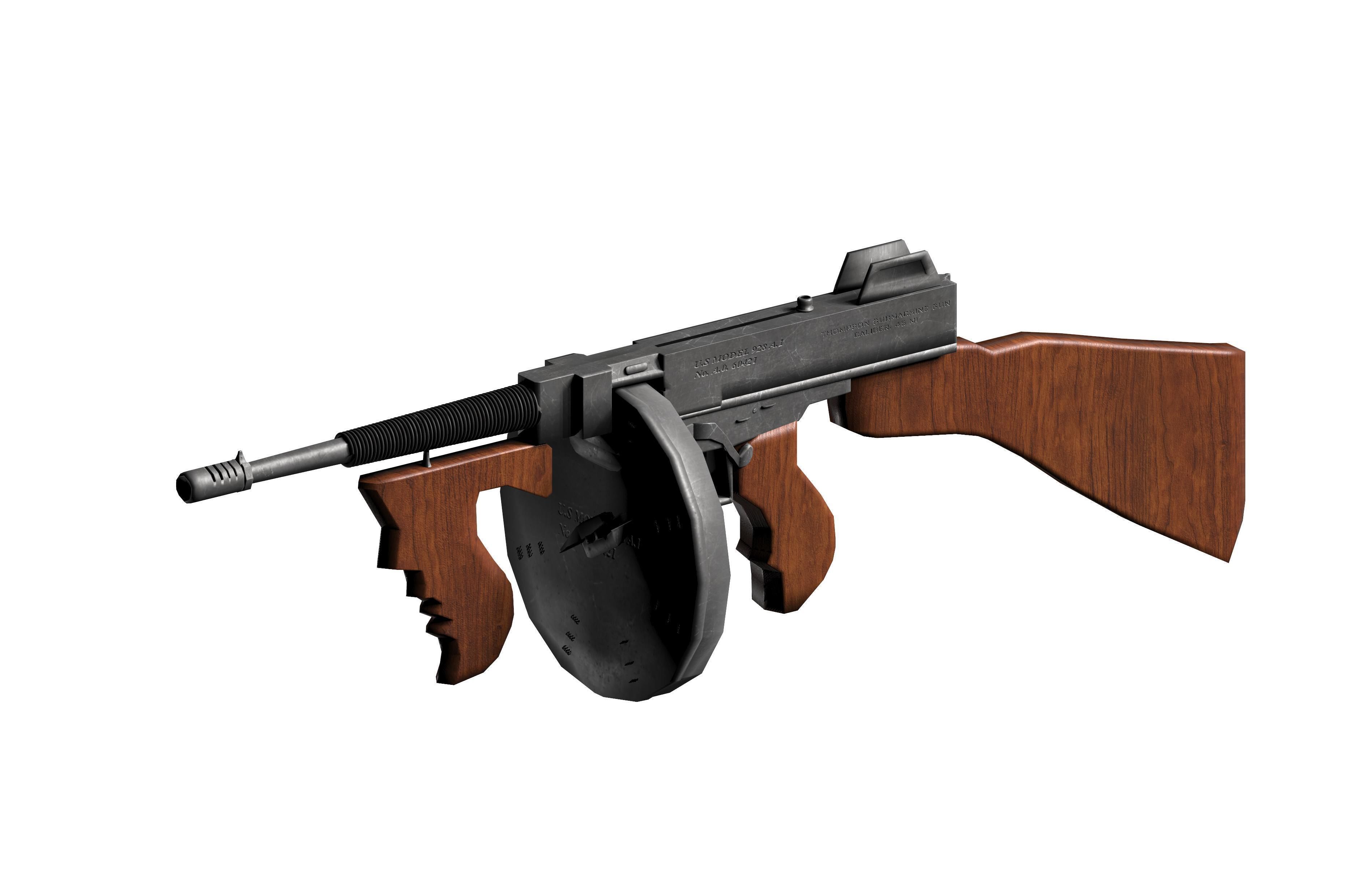 Thompson Sub Machine Gun m1928 Low-poly 3D model_1