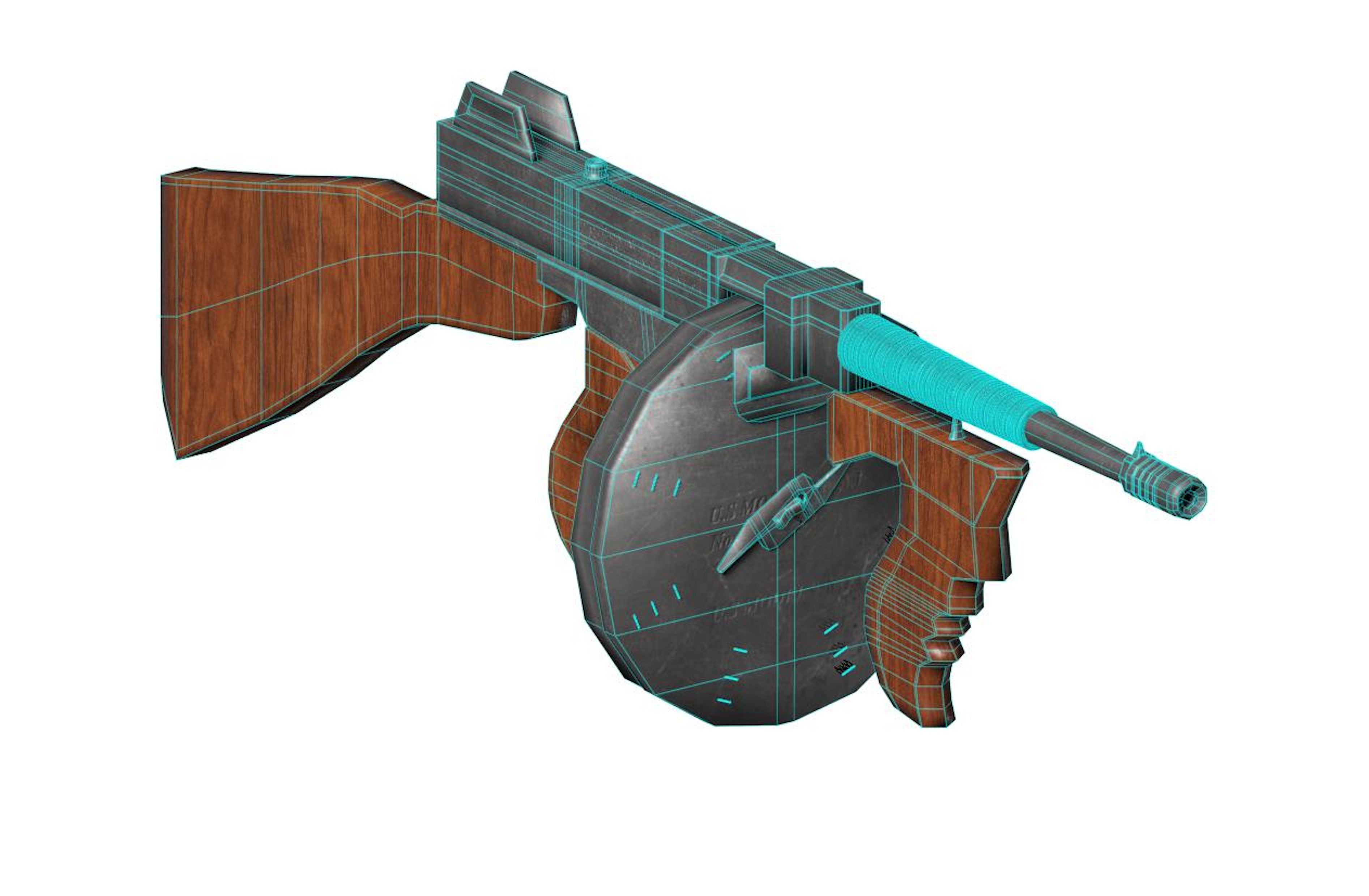 Thompson Sub Machine Gun m1928 Low-poly 3D model_7