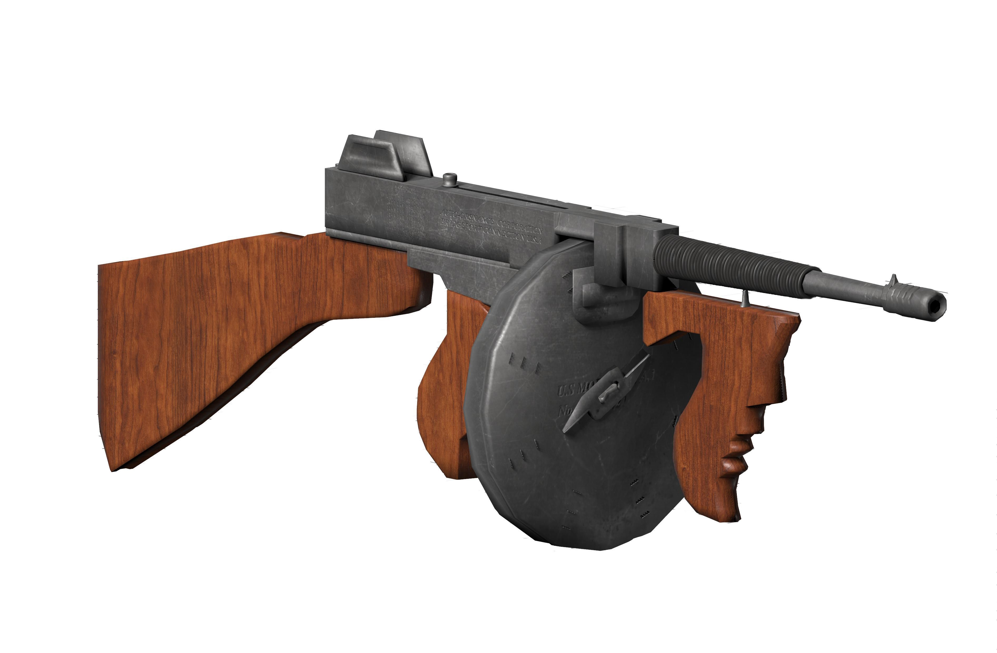 Thompson Sub Machine Gun m1928 Low-poly 3D model_4