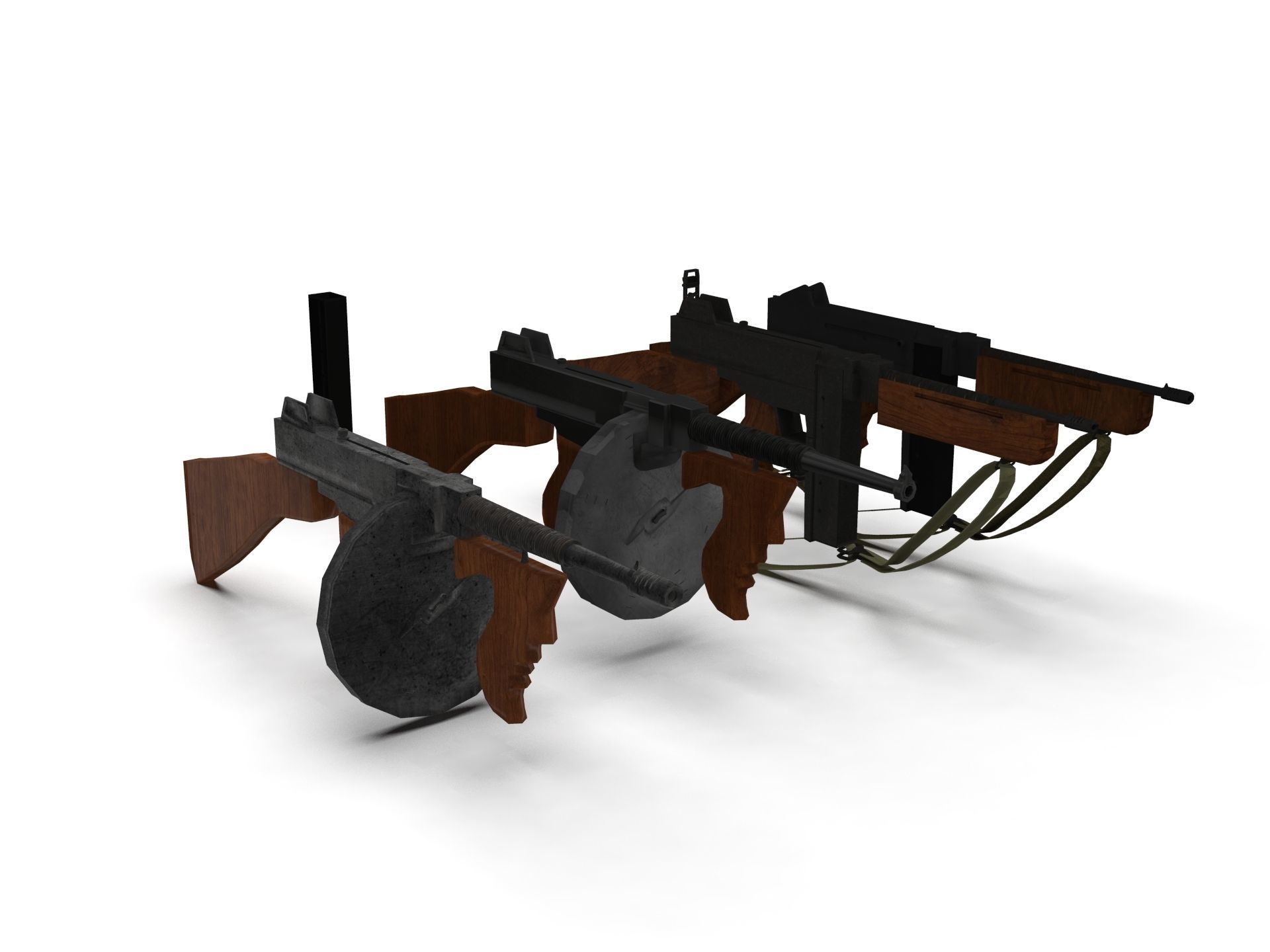 Thompson Sub Machine Gun set  m1a1  m1921A  m1928 3D Model Collection_5