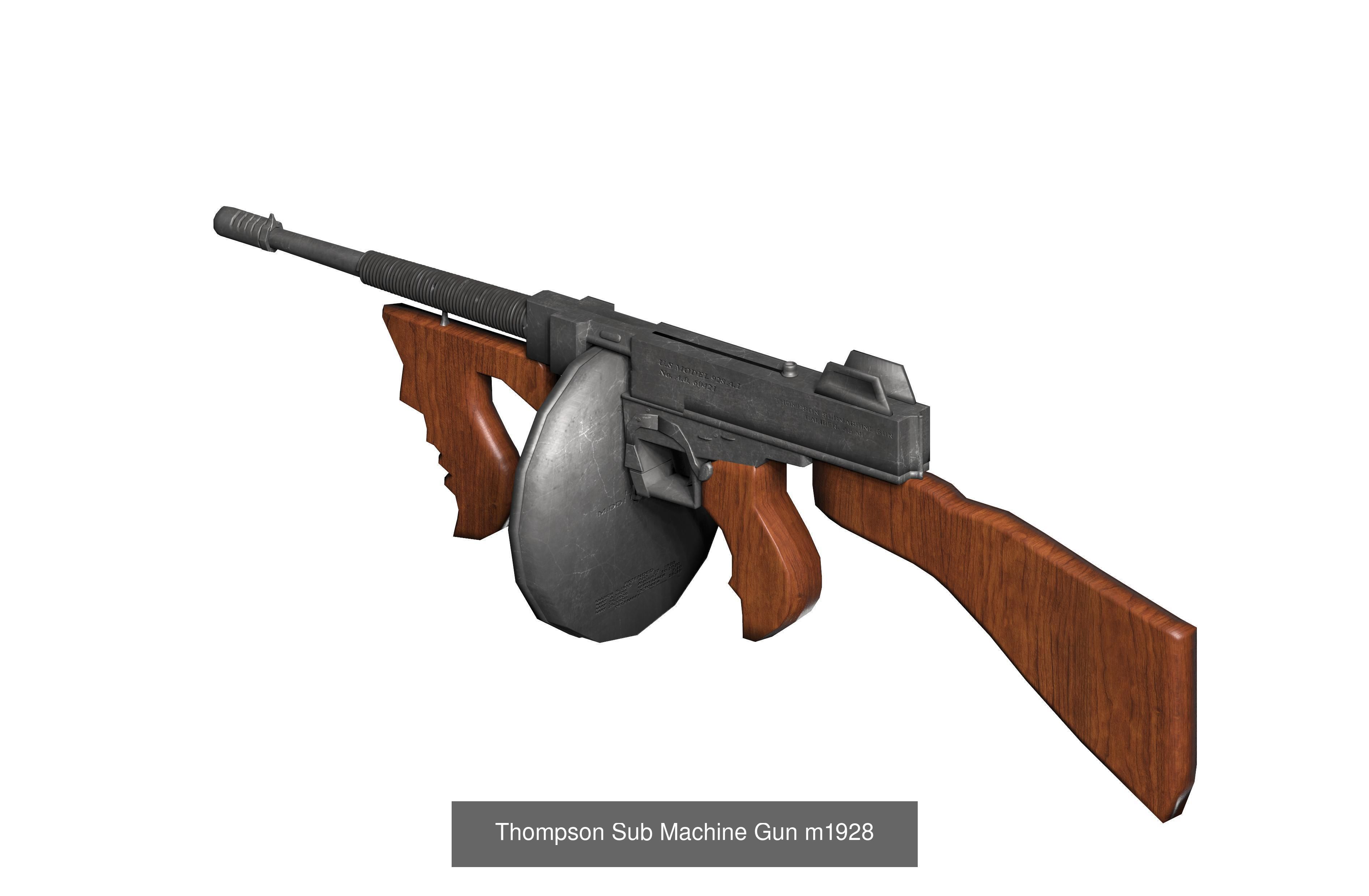 Thompson Sub Machine Gun set  m1a1  m1921A  m1928 3D Model Collection_4