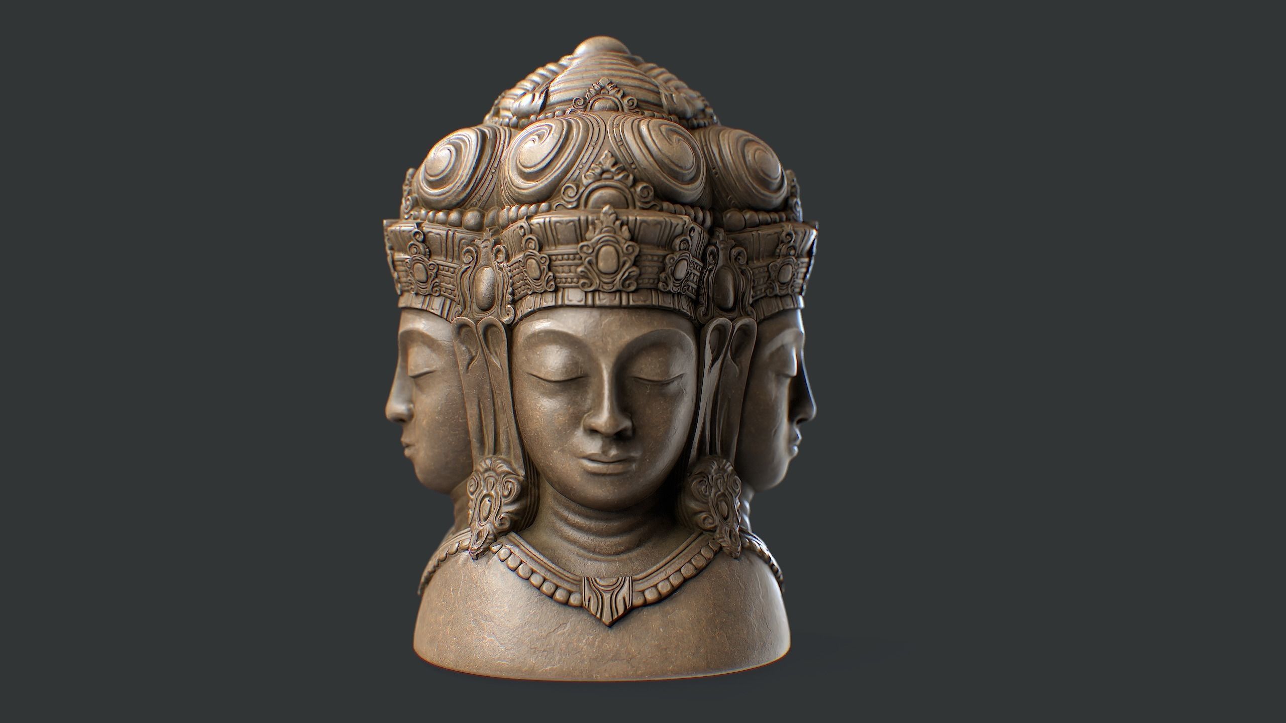 Four Faced Brahma Bust Low-poly 3D model_1