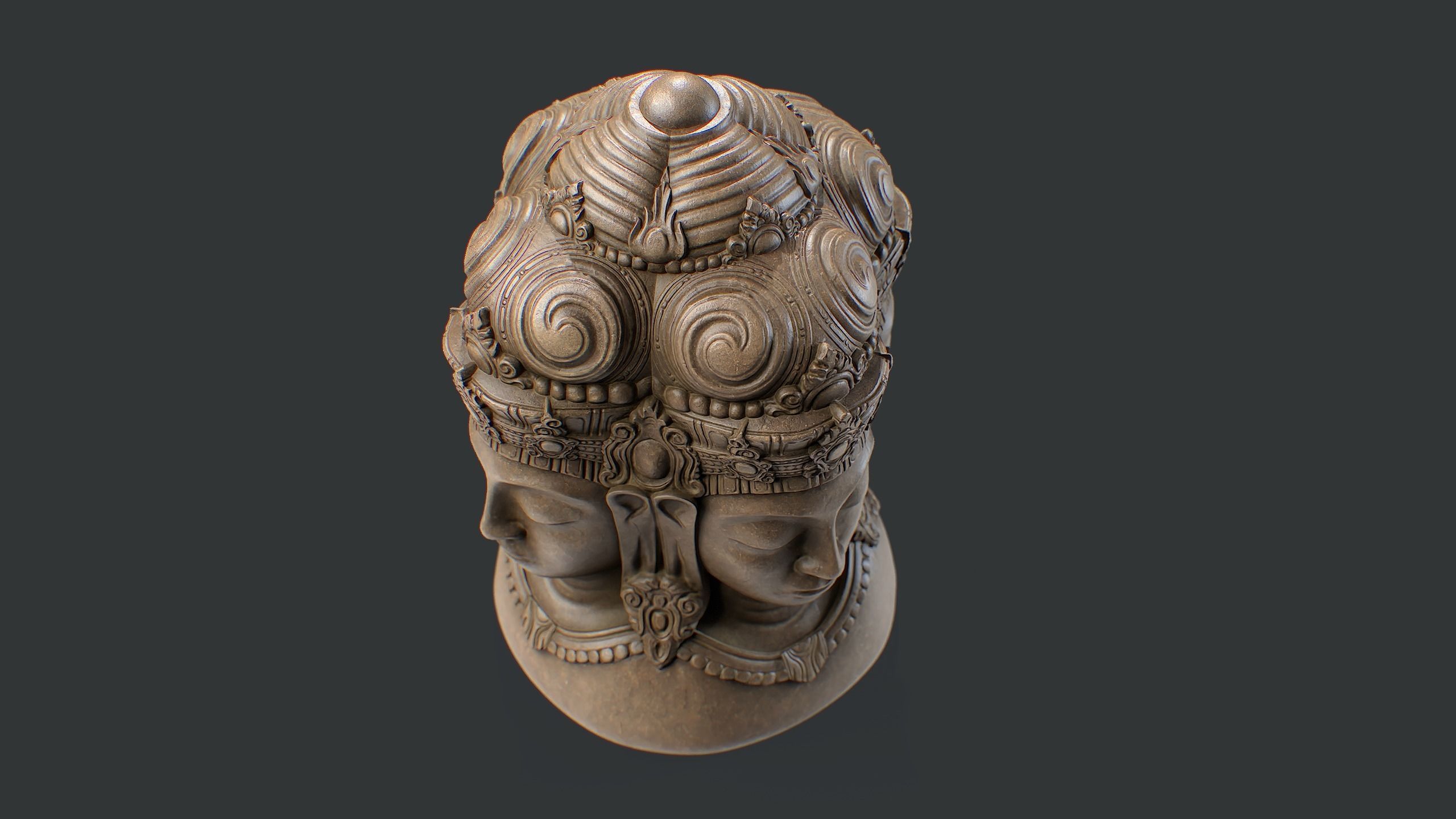 Four Faced Brahma Bust Low-poly 3D model_5