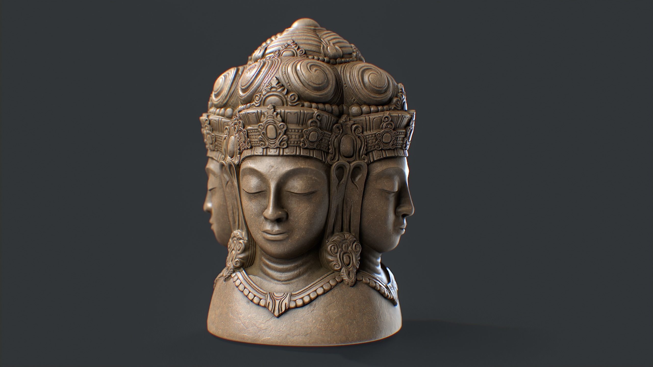 Four Faced Brahma Bust Low-poly 3D model_3