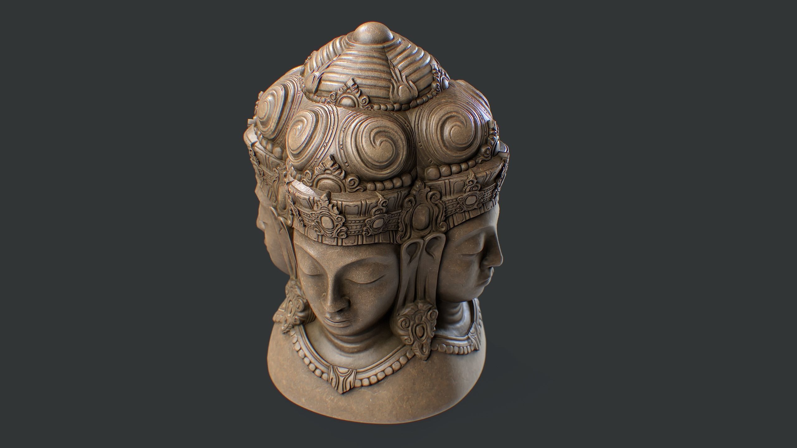 Four Faced Brahma Bust Low-poly 3D model_4