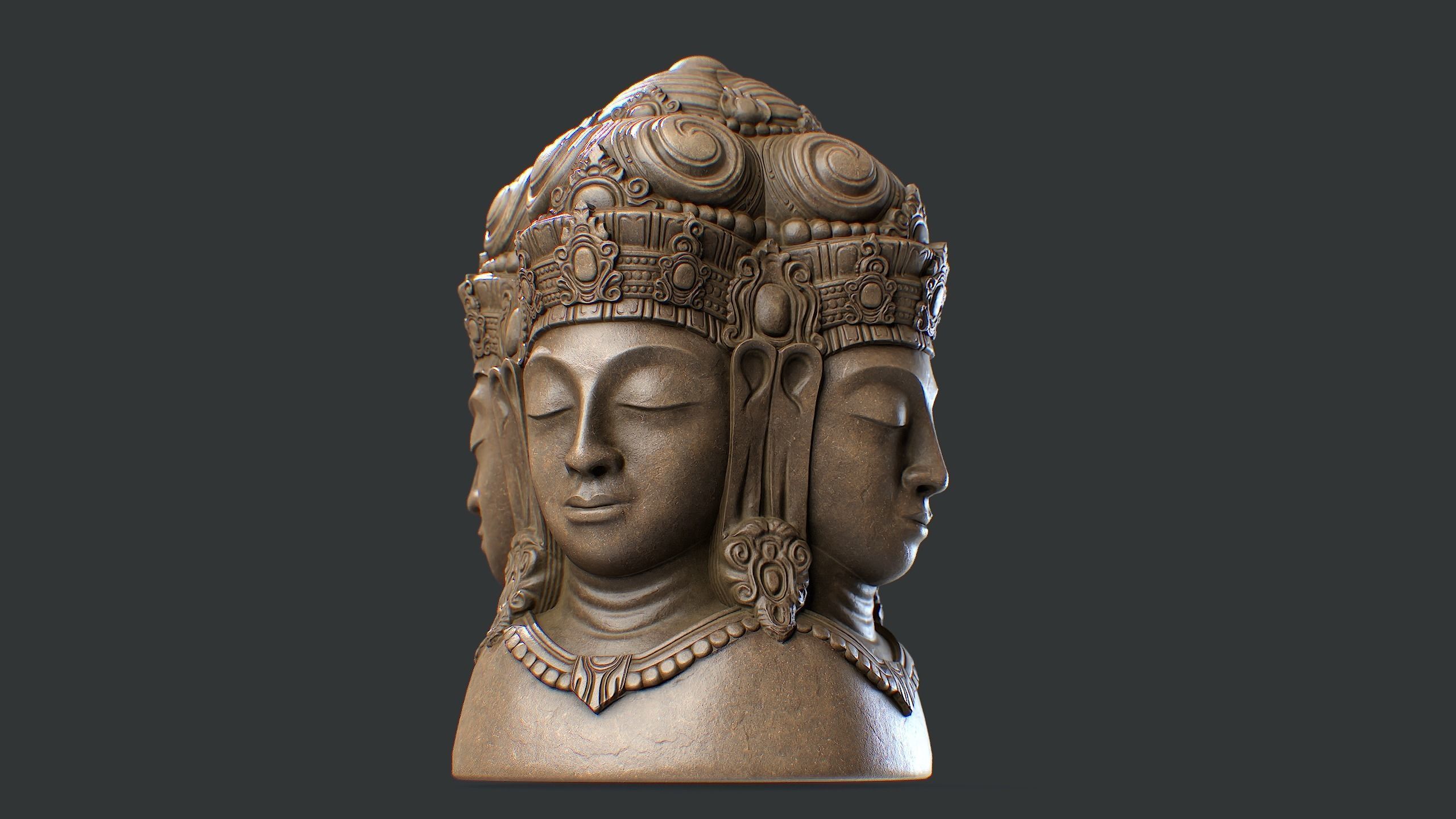 Four Faced Brahma Bust Low-poly 3D model_6