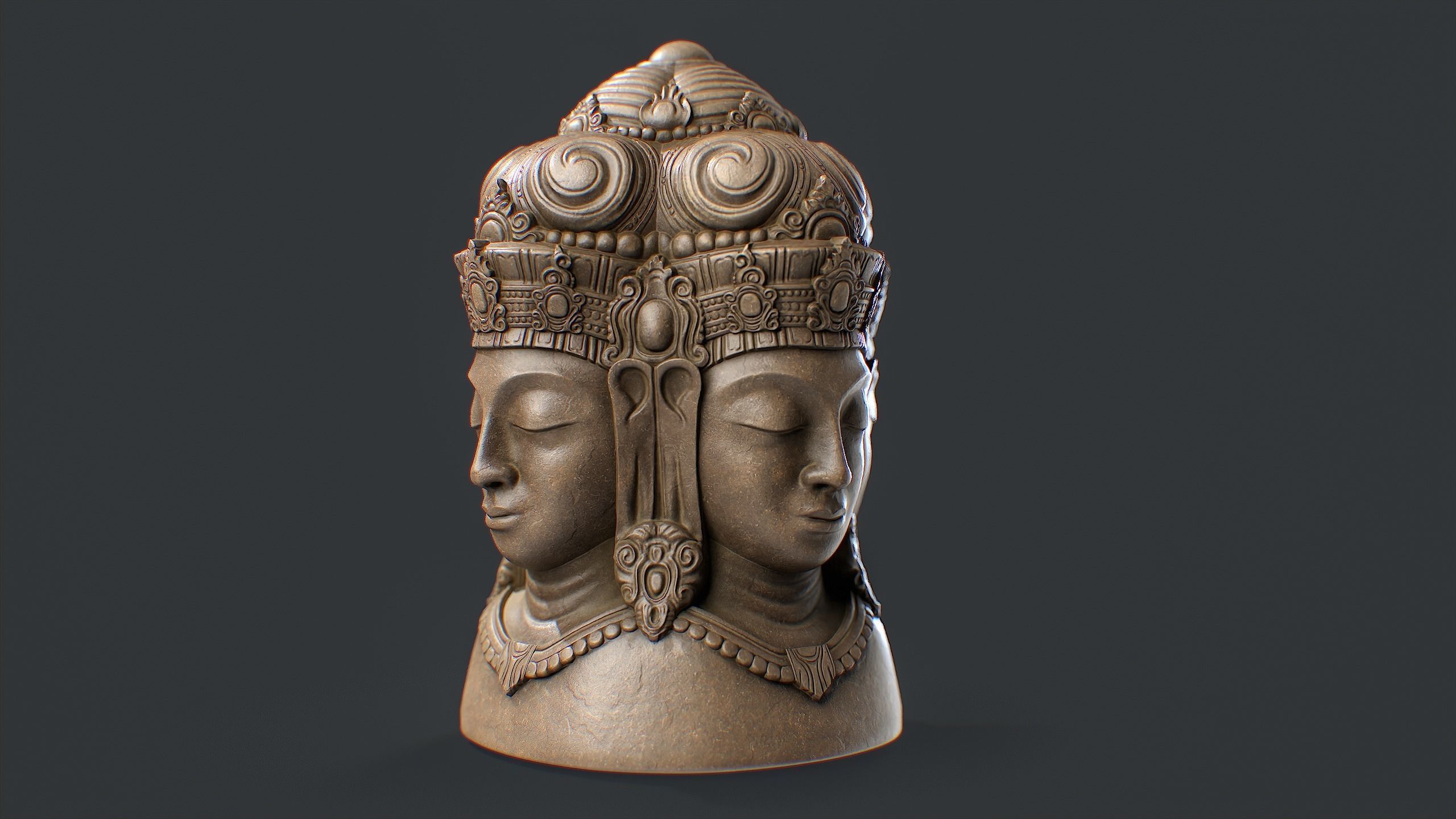 Four Faced Brahma Bust Low-poly 3D model_2