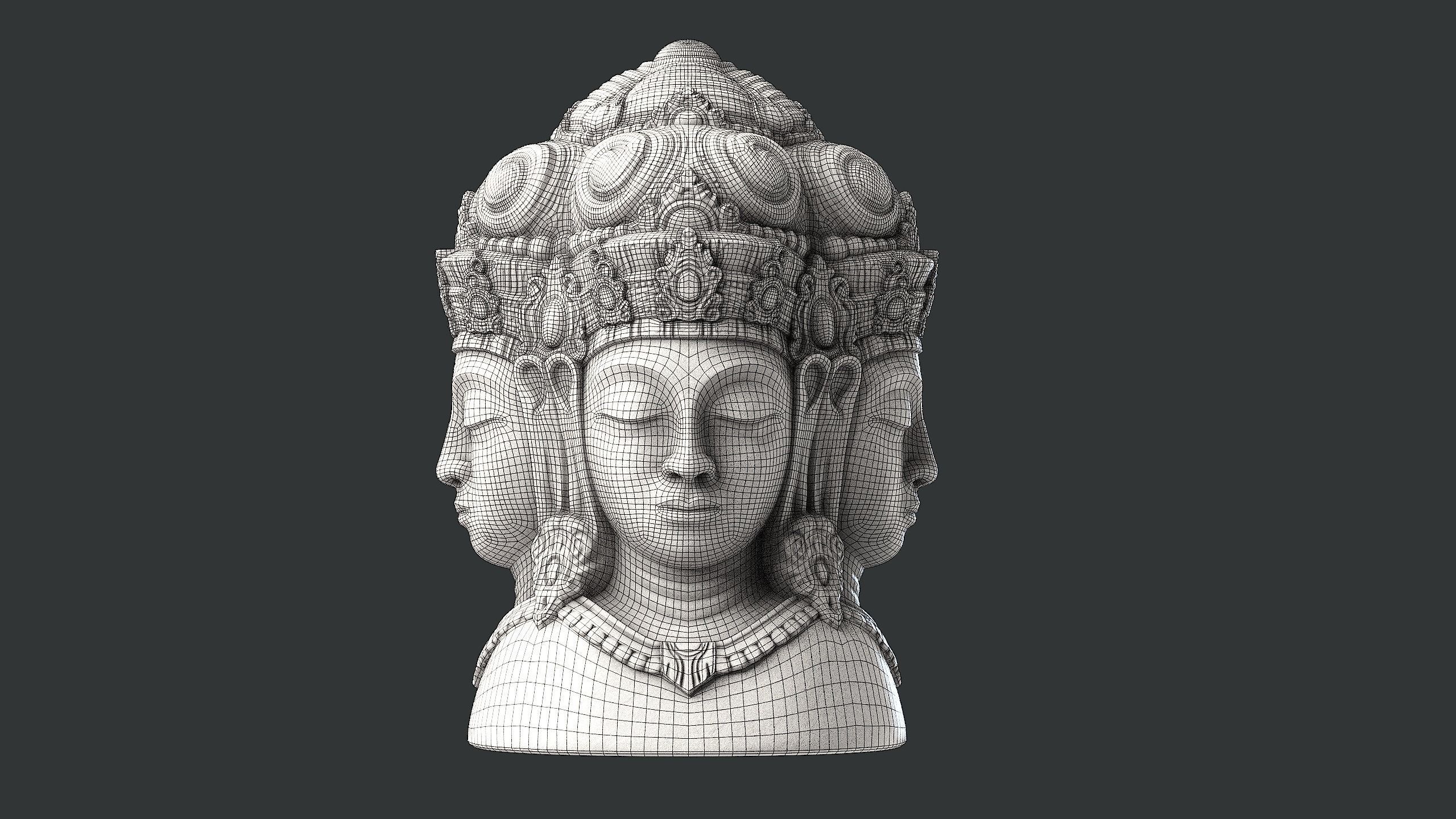 Four Faced Brahma Bust Low-poly 3D model_9