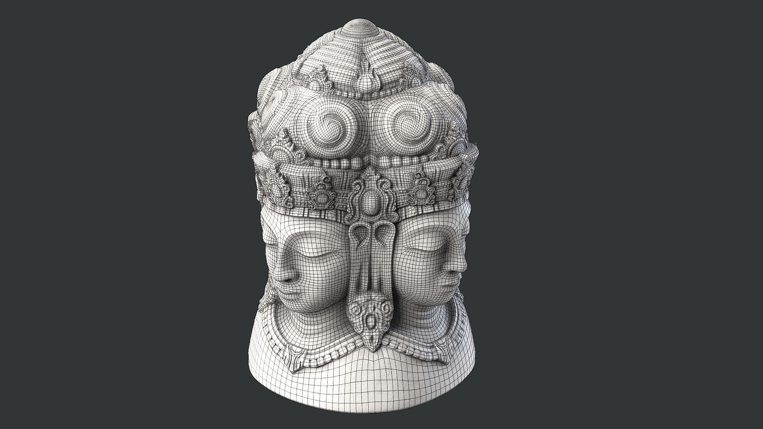 Four Faced Brahma Bust Low-poly 3D model_10