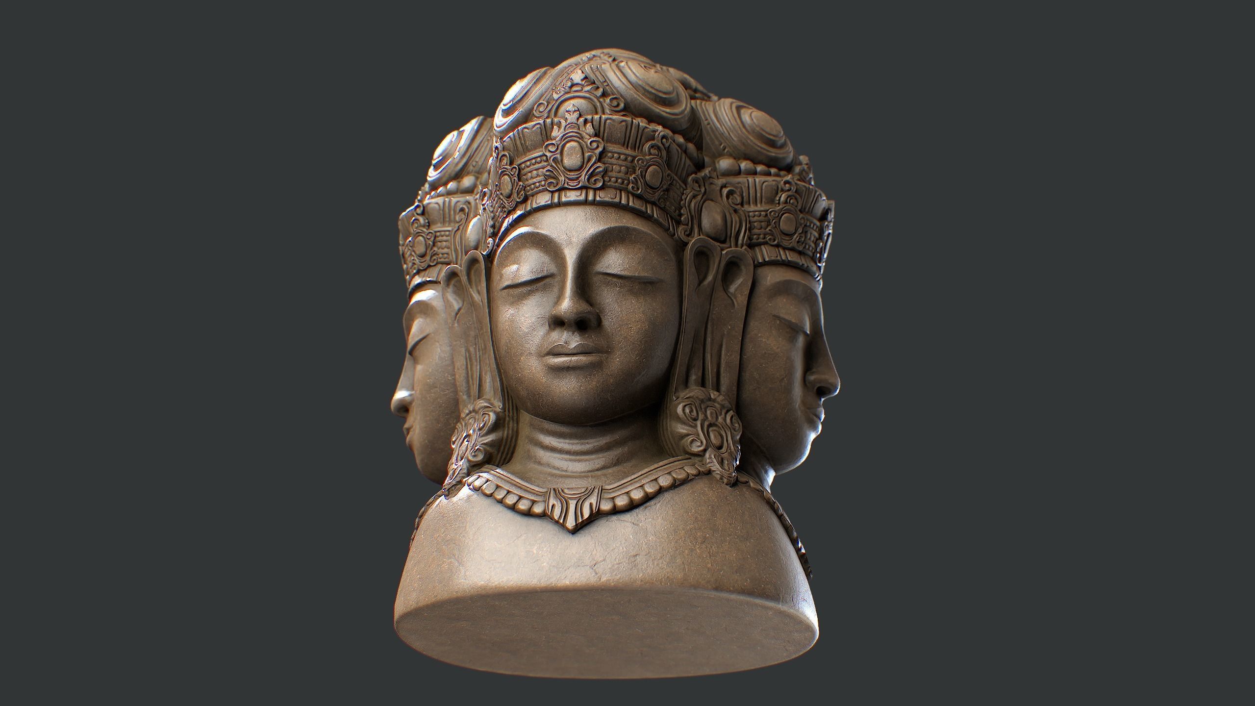 Four Faced Brahma Bust Low-poly 3D model_7