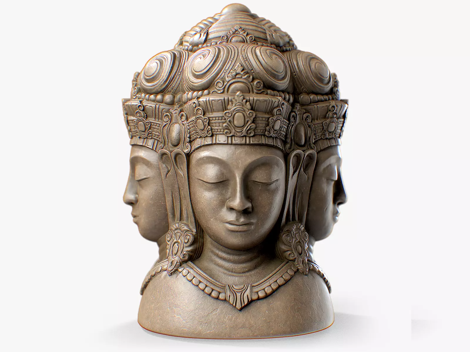 Four Faced Brahma Bust Low-poly 3D model_0