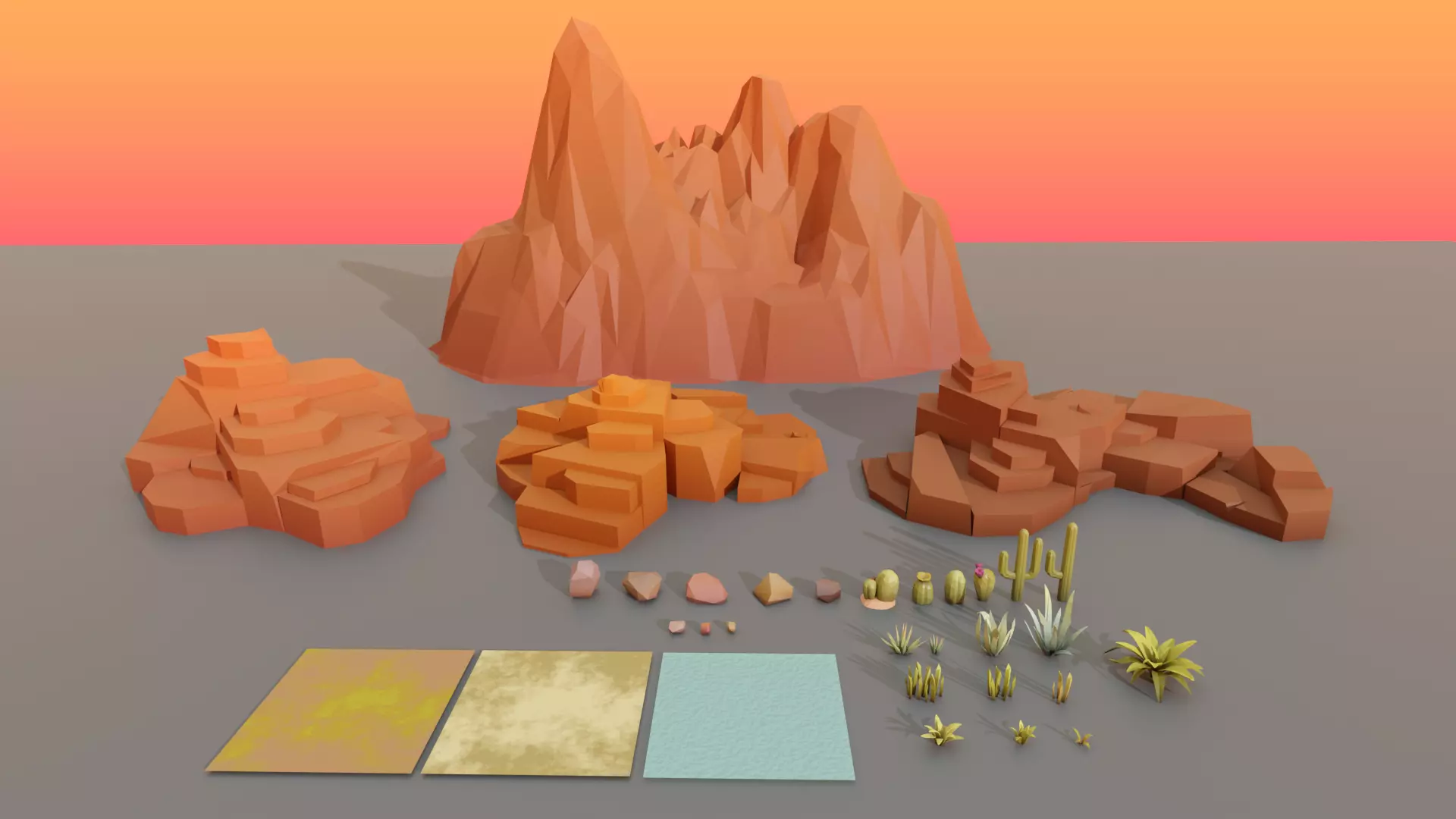 Collection Landscape Savannah Biome Low Poly Low-poly 3D model_0