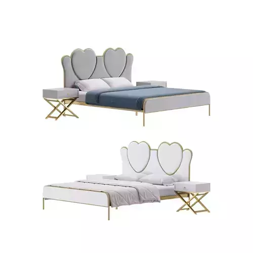 Glam Upholstered Headboard Bed 3D model