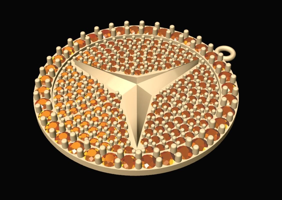 Mercedes Logo with Diamond Pendant 3D Model 3D print model_5