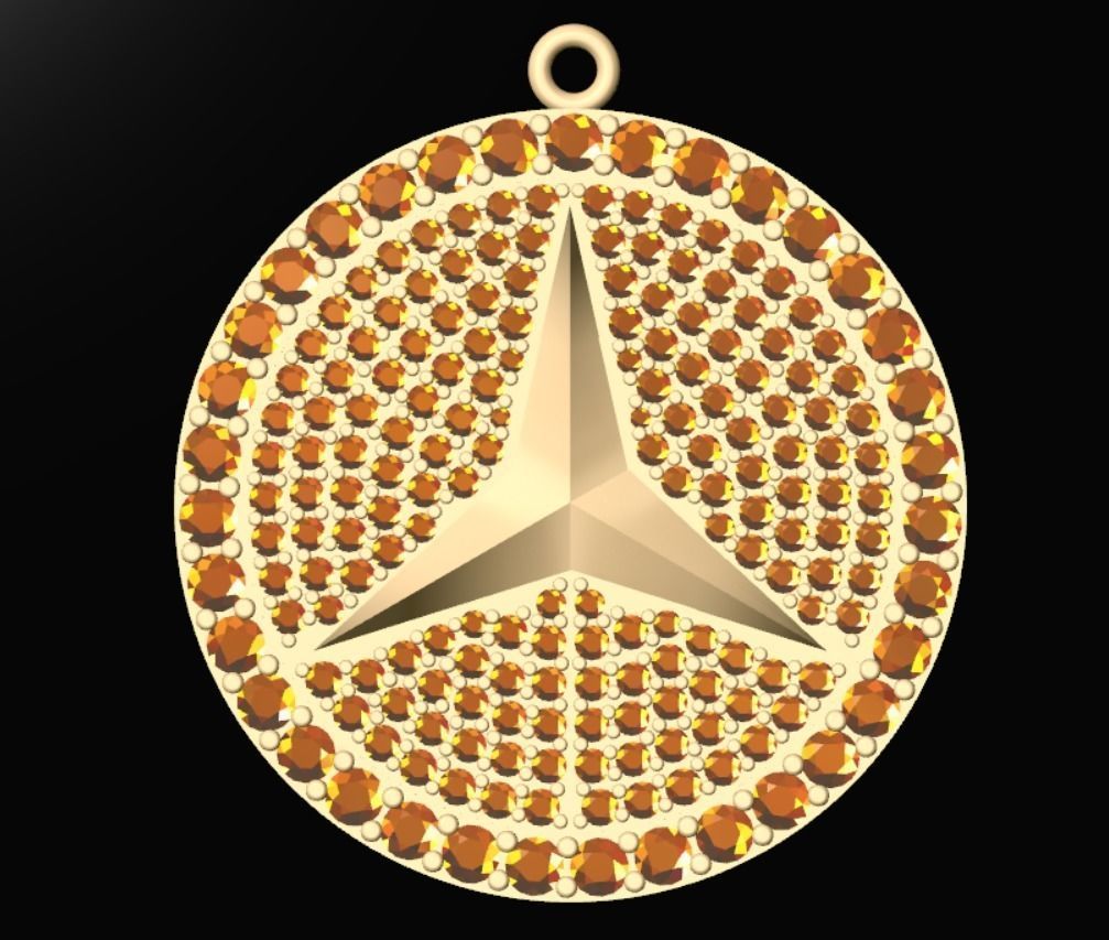 Mercedes Logo with Diamond Pendant 3D Model 3D print model_1