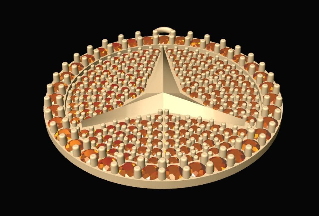 Mercedes Logo with Diamond Pendant 3D Model 3D print model_3