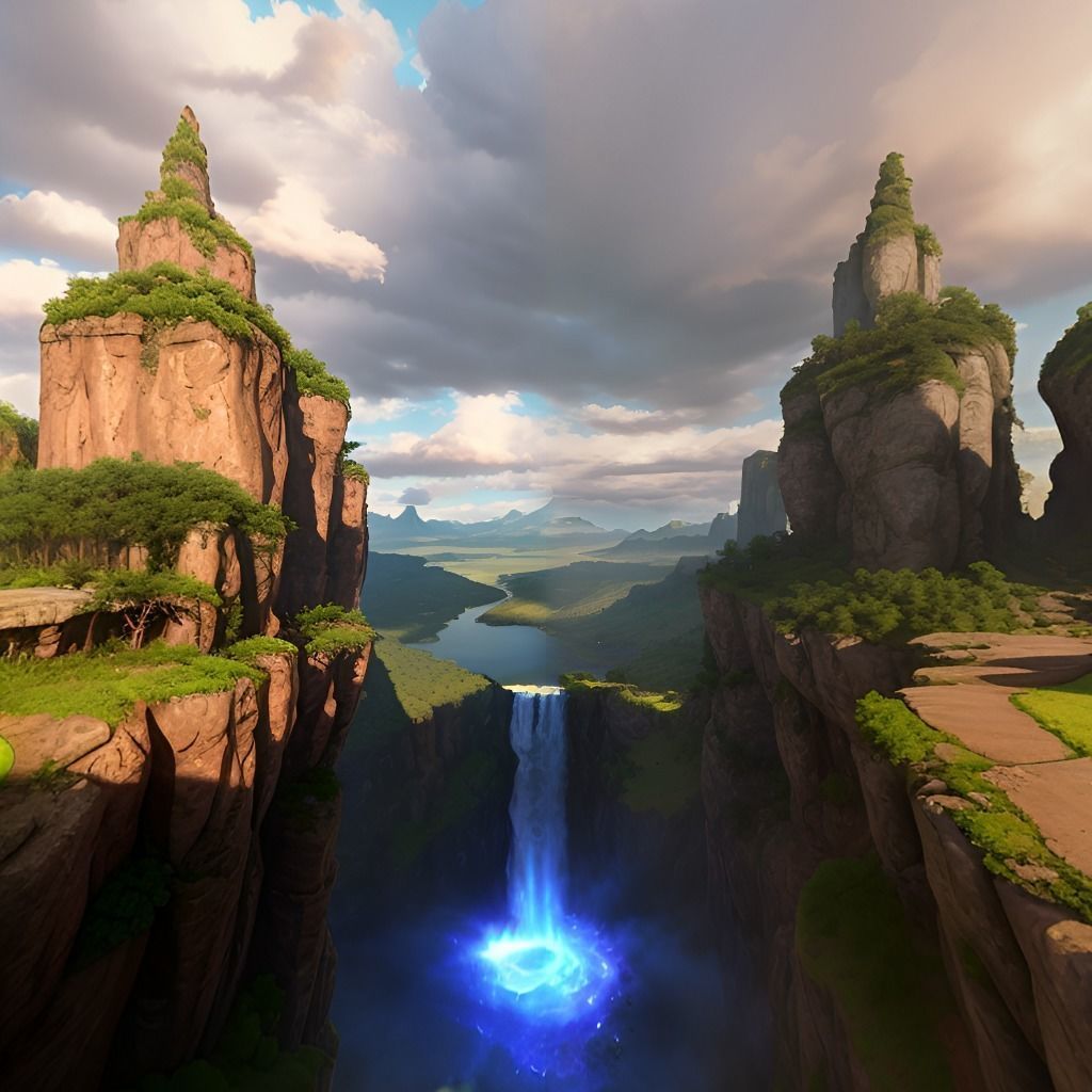 HDRI Skybox Cascading Waterfalls Low-poly 3D model_5