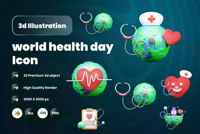 World Health Day 3d Illustration  Icon Pack 