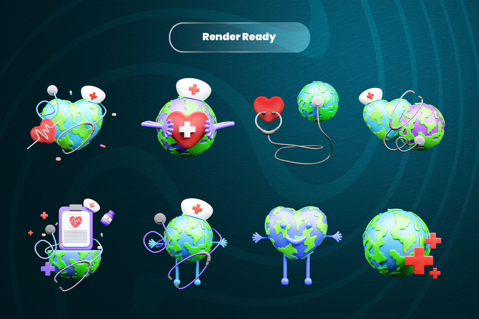 World Health Day 3d Illustration  Icon Pack  3D model_1