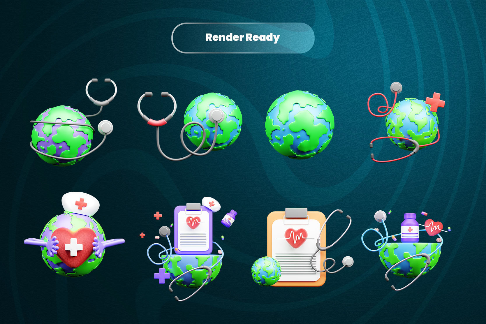 World Health Day 3d Illustration  Icon Pack  3D model_2