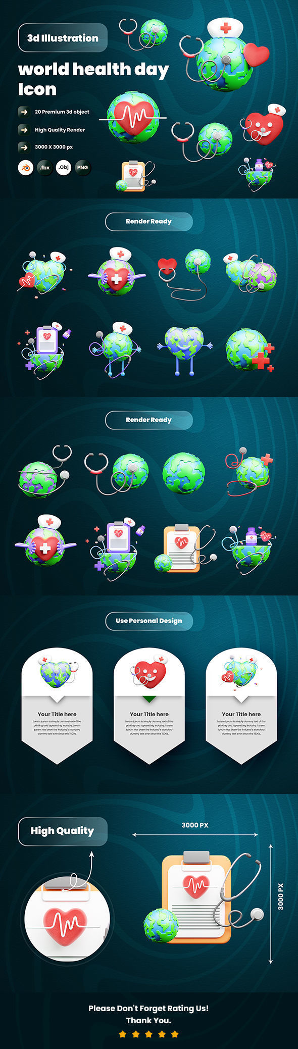 World Health Day 3d Illustration  Icon Pack  3D model_5