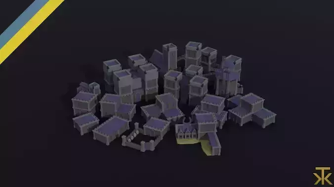 Cartoon dark fantasy city asset Polygonal Style Low-poly 3D model