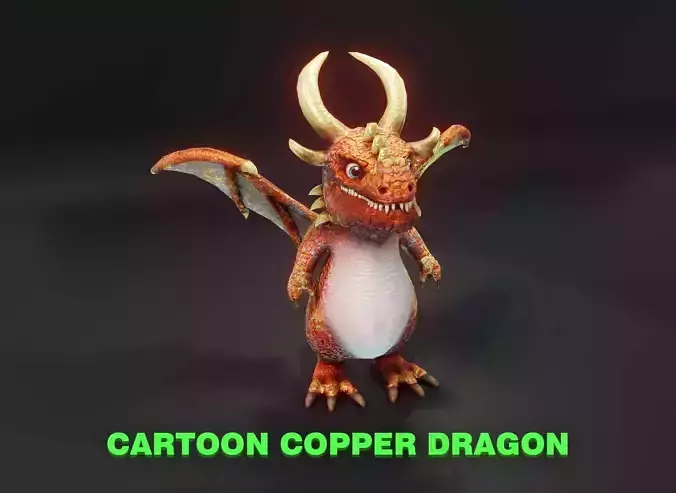 Cartoon Copper Dragon 3D Model Low-poly 3D model