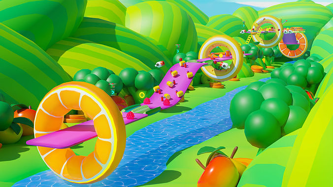 Platformer 5 Fruits Low-poly 3D model 4