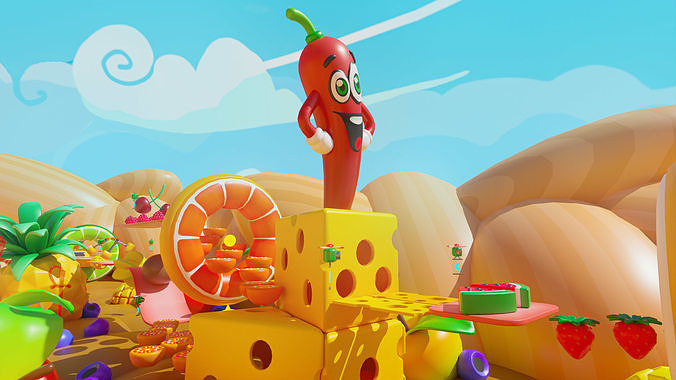 Platformer 5 Fruits Low-poly 3D model 5